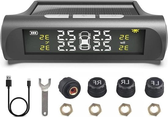 Sistema di Monitoraggio della Pressione dei Pneumatici TPMS - Monitor della Pressione dei Pneumatici Solare Idroimpermeabile per Veicoli e Camper
