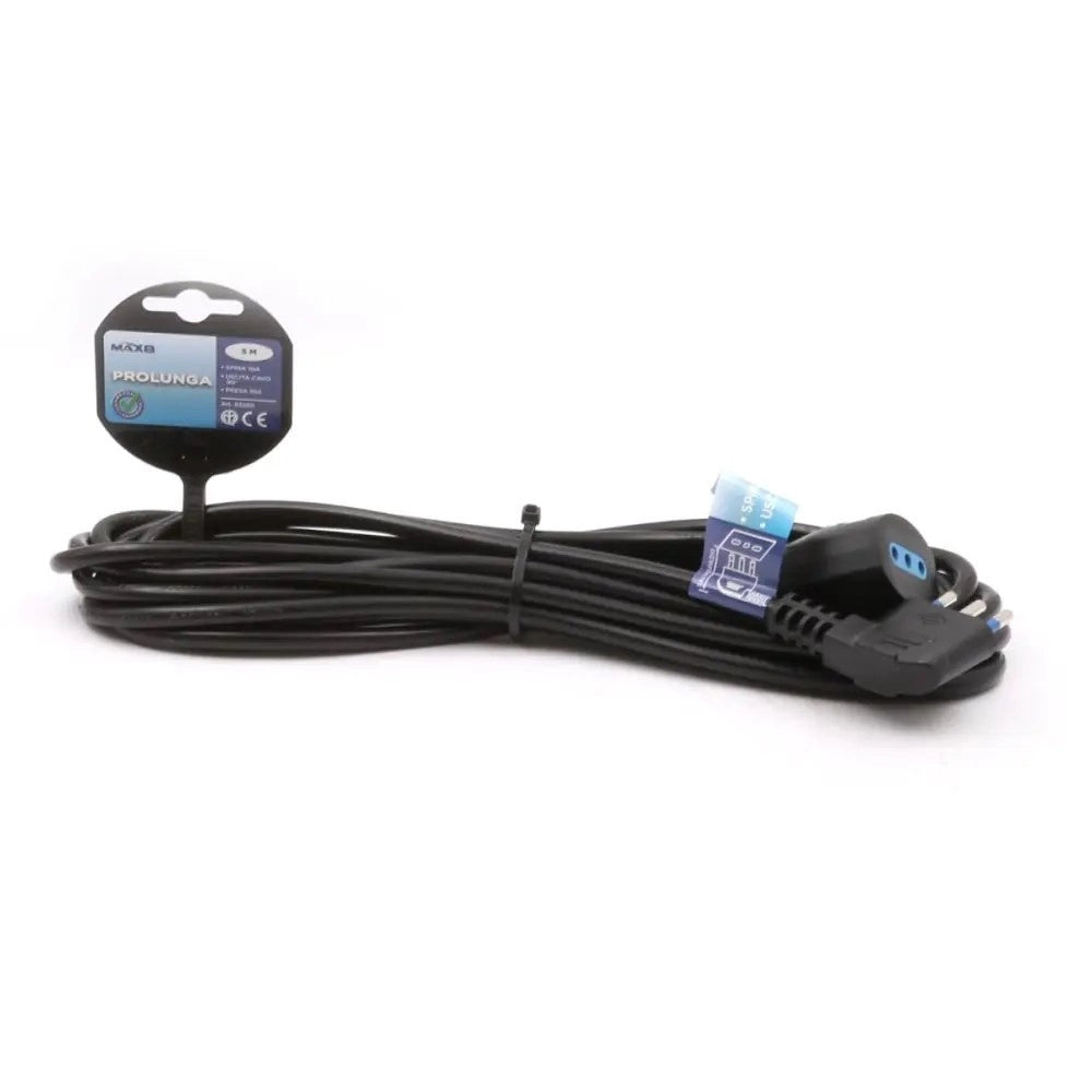 Trade Shop - Prolunga Lineare 5 Metri Con Spina 10a 2p+t + Presa 10a 2p+t Cavo 90° Nera 83280 -