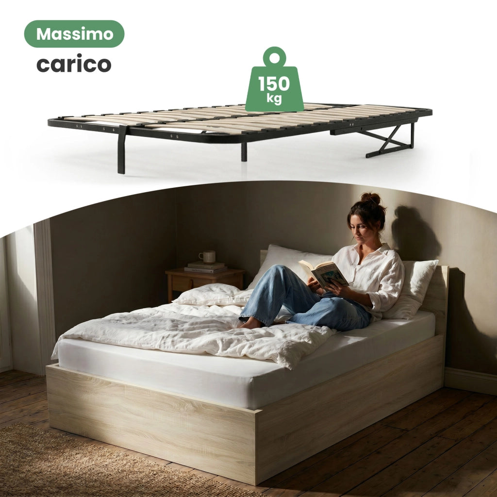 Letto con contenitore 100x200 cm rete sollevabile in metallo Rovere Sonoma