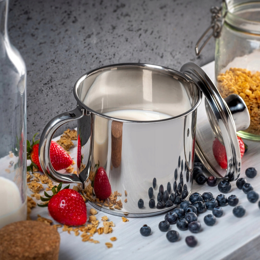 Pentola in acciaio inox KADAX per bollire il latte, 1,2 l, con coperchio, adatta a piani cottura a induzione e gas.