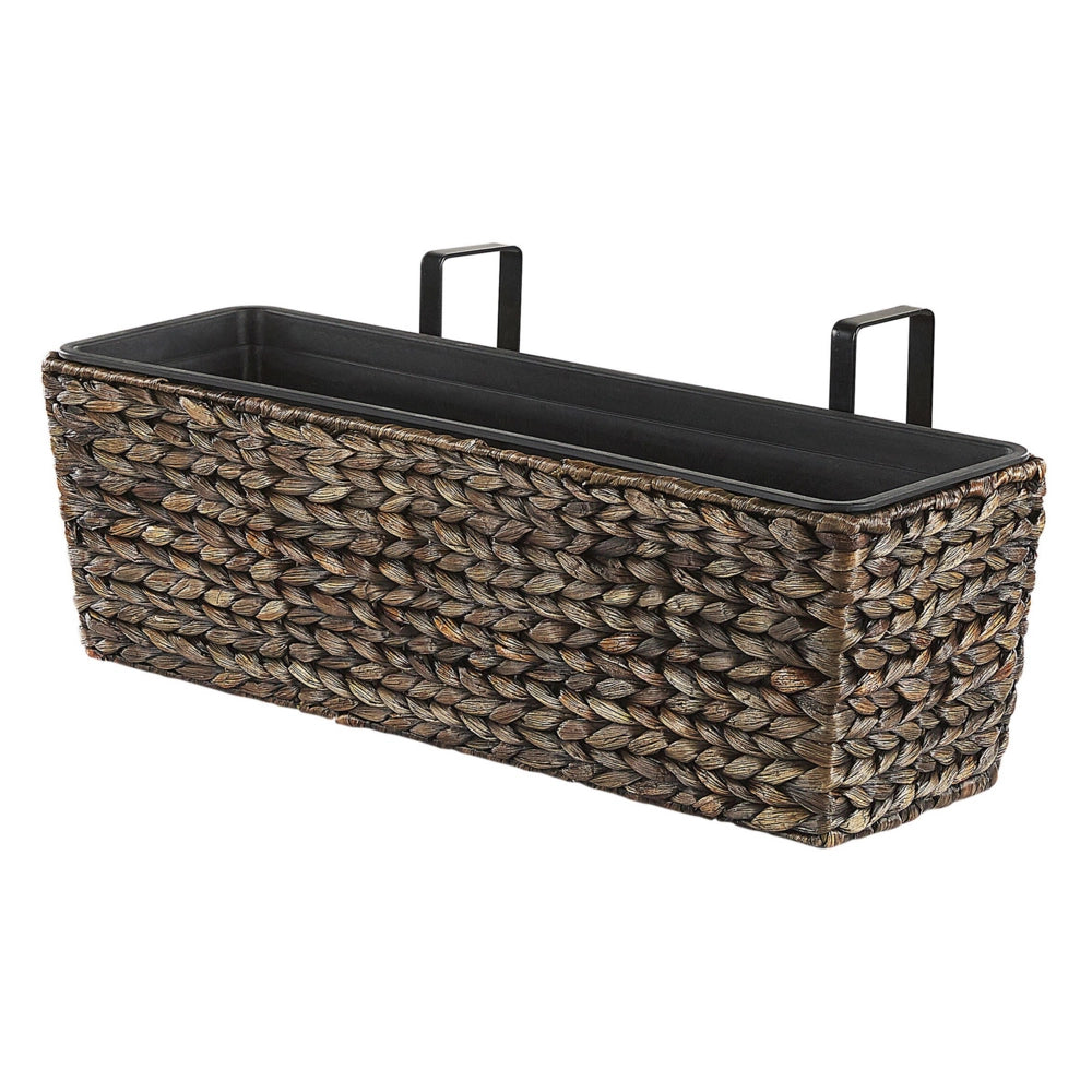 Vaso per piante in giacinto d'acqua marrone a trama rettangolare 60 x 20 cm sintetico con fori di drenaggio