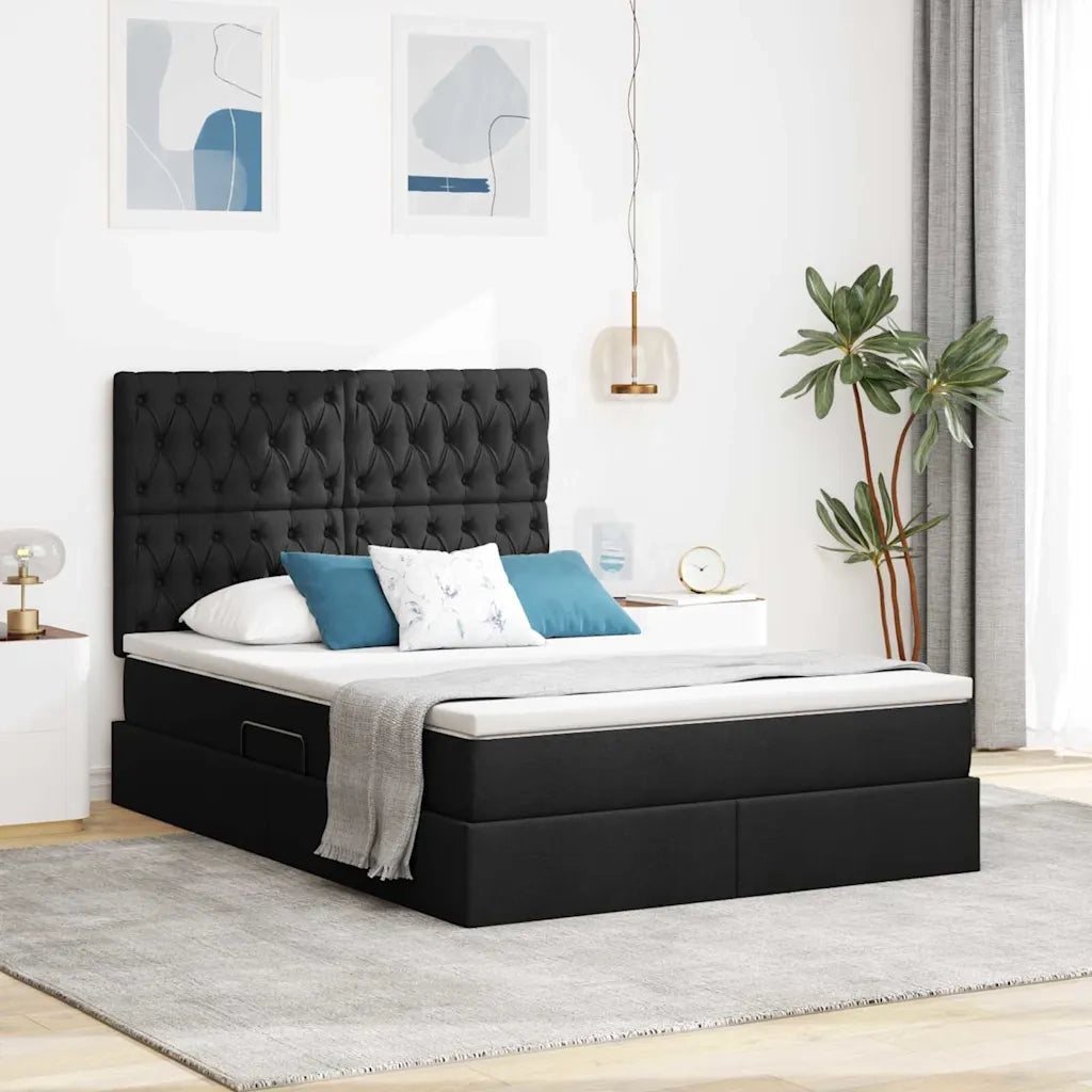 Letto con contenitore e materasso Nero 140 x 190 cm Poliestere