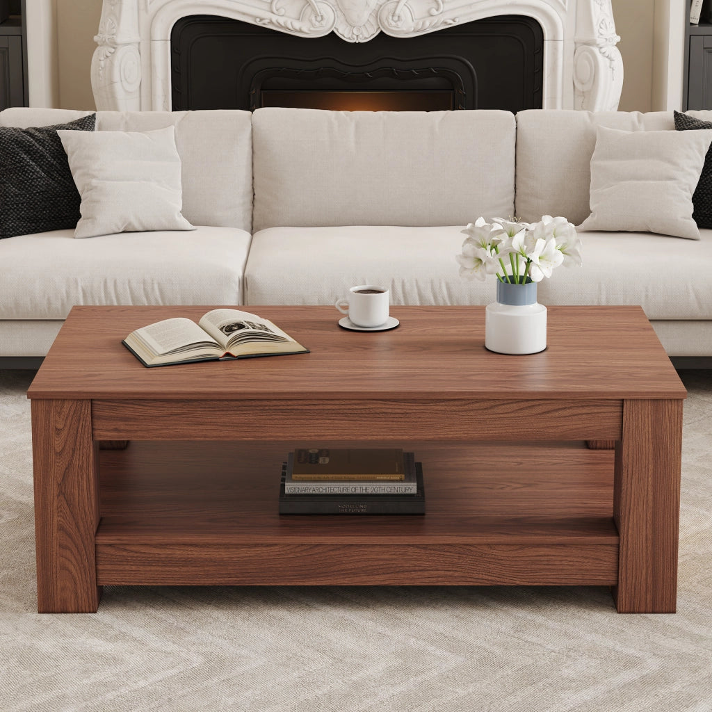 TAVOLO BASSO Rettangolare 111,5 x 62 x 21,5 cm Effetto Noce MDF a doppio livello