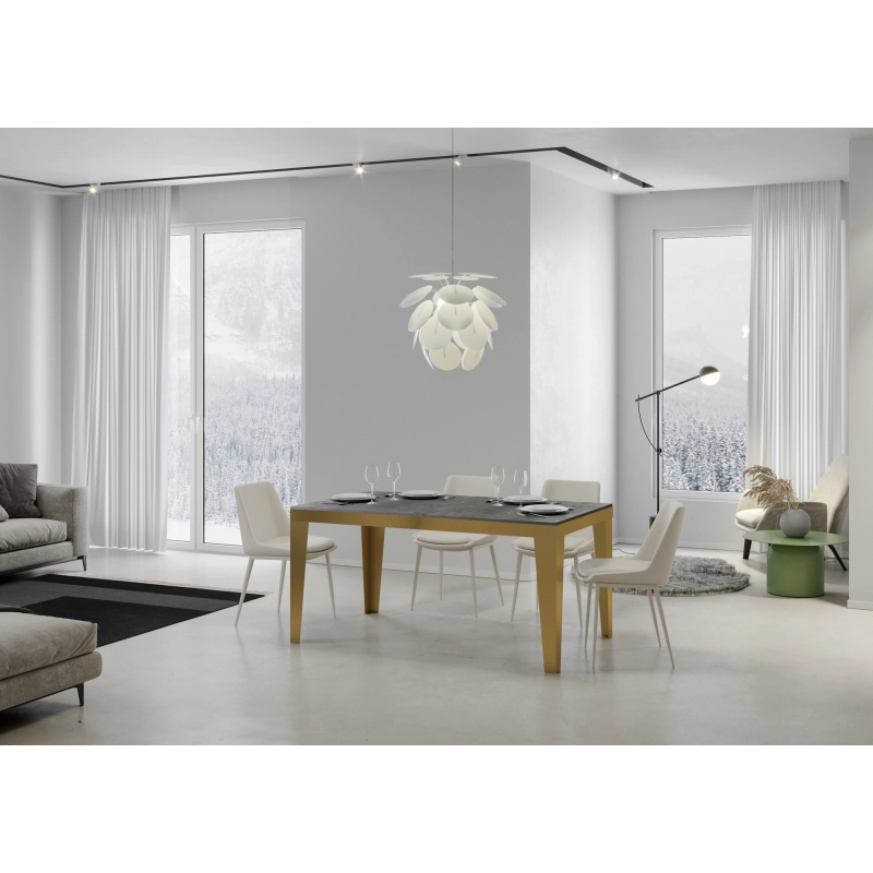 Tavolo allungabile 90x160/420 cm Flame Evolution telaio Oro - Cemento