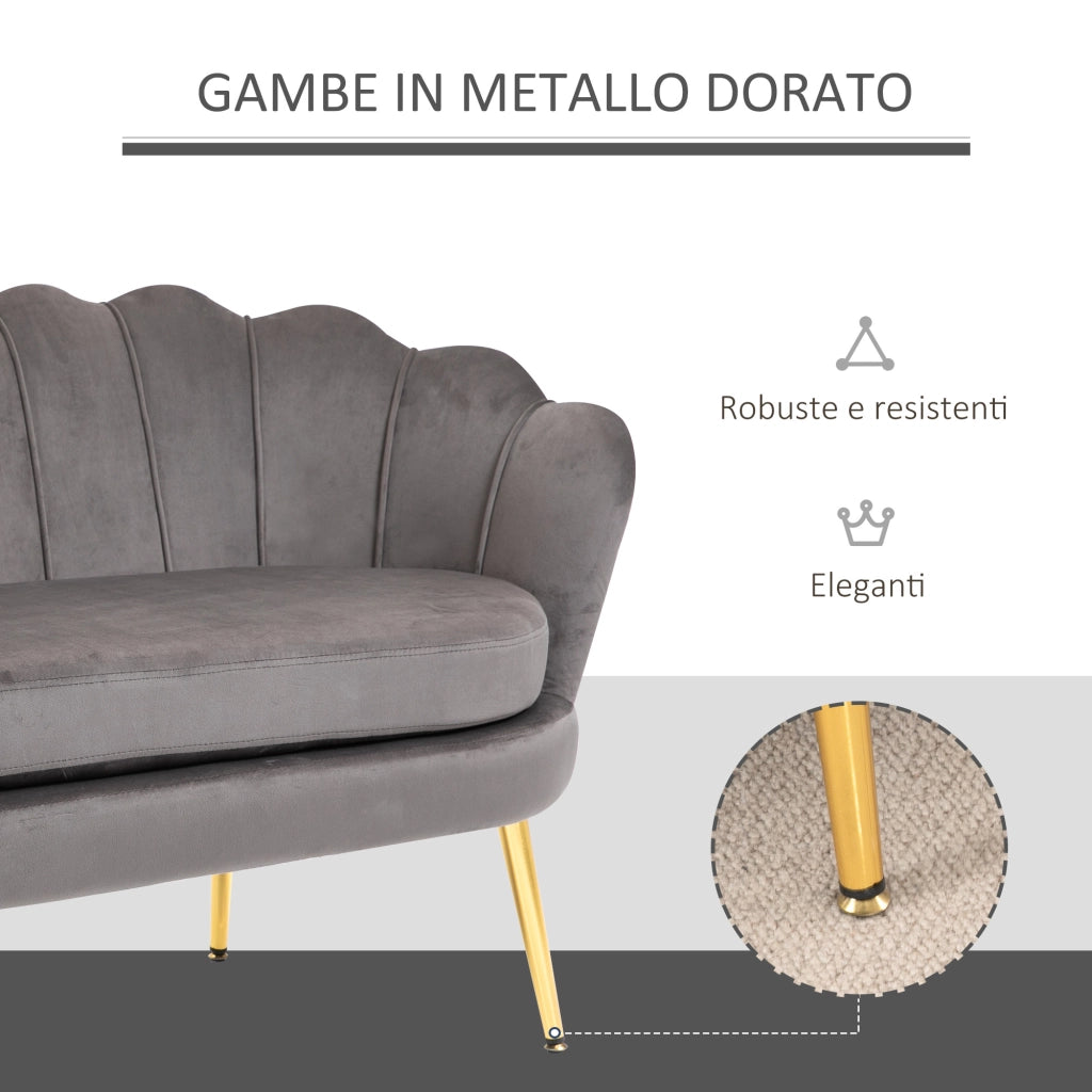 Divano 2 Posti Tessuto Velluto Imbottito ¨C Zephmum ¨C Grigio 133x63x75