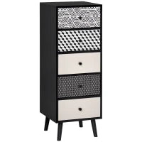 Mobile Cassettiera 5 Cassetti Fantasia Geometrica, Arredamento Moderno Camera e Ingresso, 40x40x111.5cm Nero Grigio