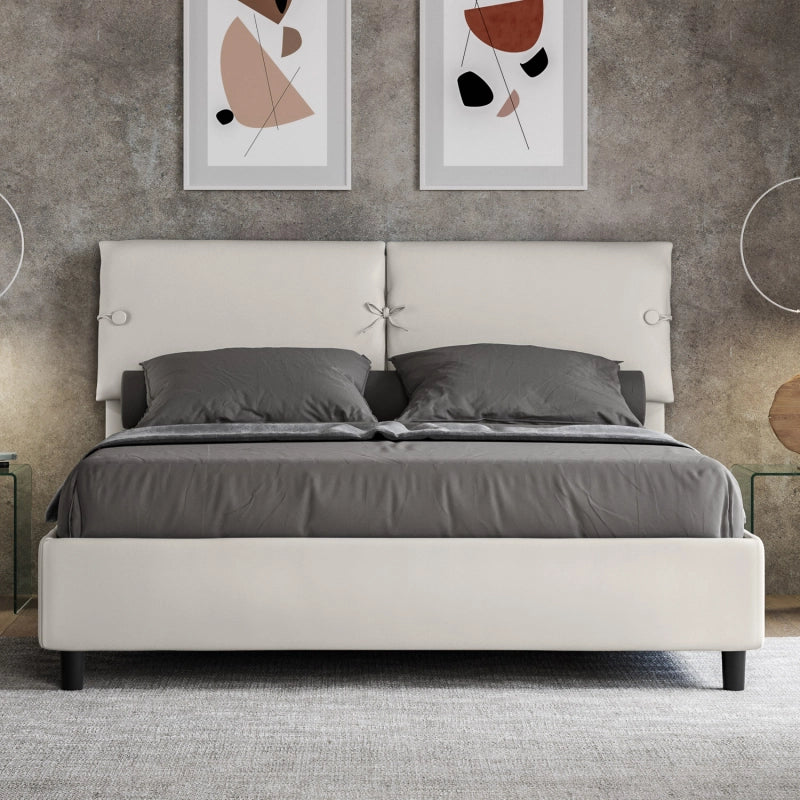 Letto imbottito Matrimoniale 160x190 cm Sleeper - Bianco,Similpelle,Contenitore