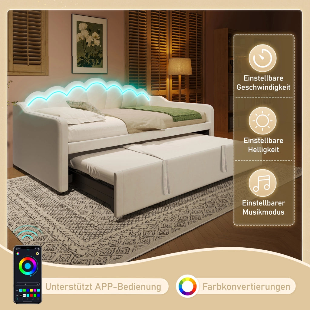 LETTO Divano estraibile 90x200/180x200 cm in velluto beige con LED