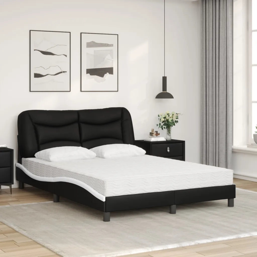 Letto con Materasso Nero e Bianco 120x200 cm in Similpelle