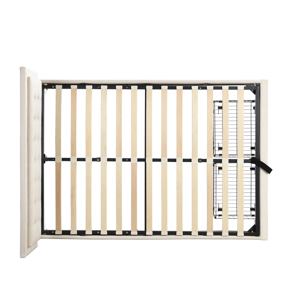 Letto imbottito 140x190 cm con testiera regolabile; contenitore; velluto beige