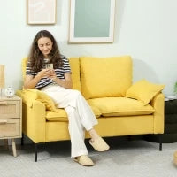 Divano 2 Posti Moderno con Cuscini e Rivestimento in Tessuto Spugna, 130x77x84 cm, Giallo