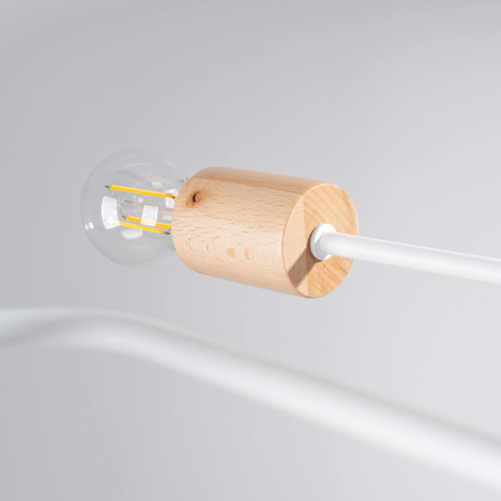 Lampada da parete TIMBO Peach Puff a 6 luci, design scandinavo, in legno bianco e acciaio