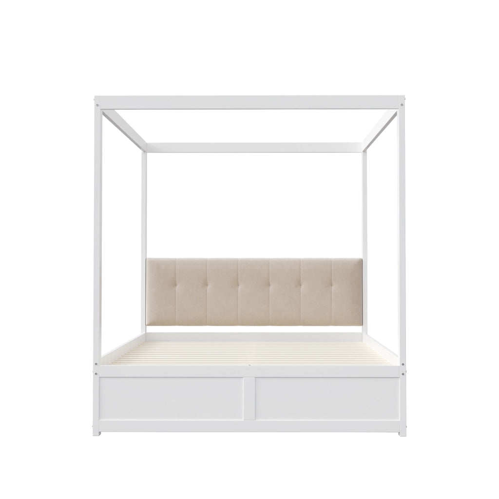 LETTO a tenda 140x200 cm con 2 cassetti e testiera imbottita bianco