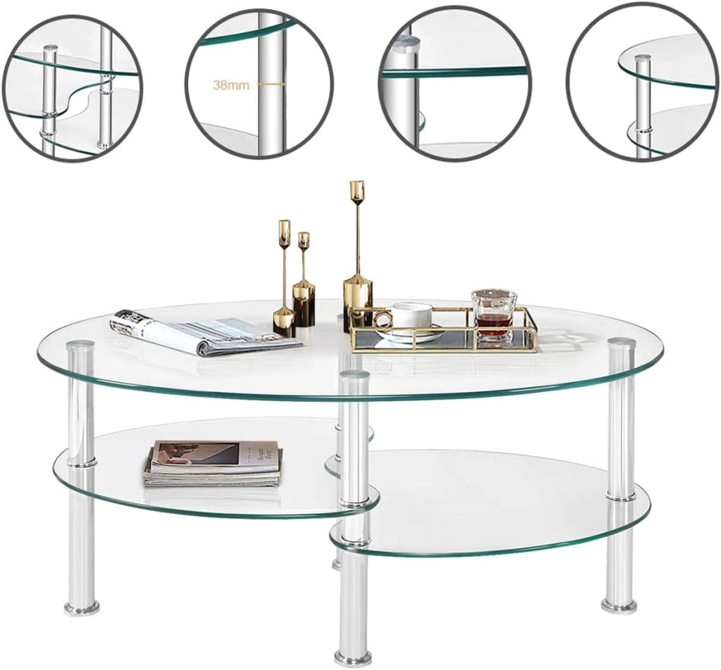 Tavolino da Divano, a 3 Ripiani in Vetro Temperato, Struttura in Metallo, Design Moderno, Trasparente, Ideale per Soggiorno e Ufficio, Portata di 50 kg, 90x50x45 cm (Bianco)