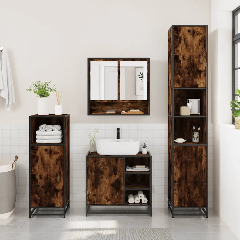 Set Mobili da Bagno 2 pz Rovere Fumo in Legno Multistrato 3300937