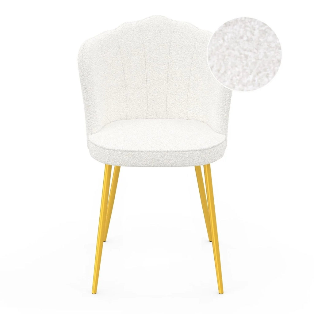 IDMarket - Set di 2 sedie ADELAIDE a guscio riccio bianco con gambe dorate