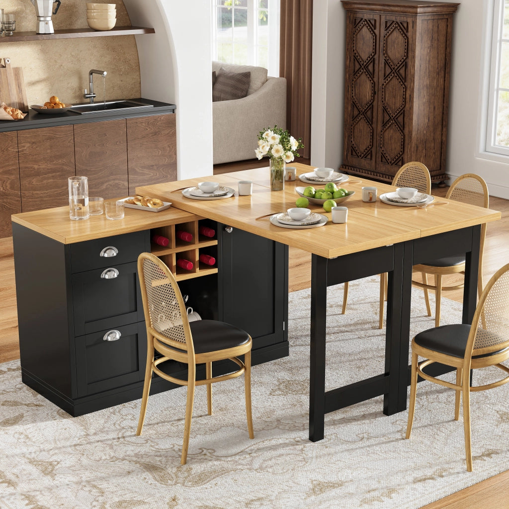 Tavolo da pranzo estensibile con contenitore; isola cucina girevole a 360°; 120 × 40 × 74 cm