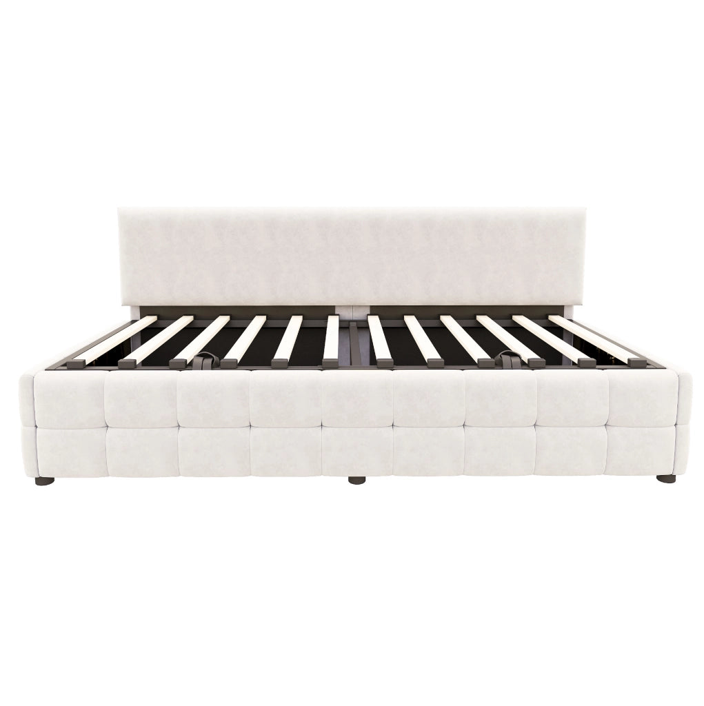 Letto singolo imbottito 90x200 cm con contenitore idraulico in velluto beige