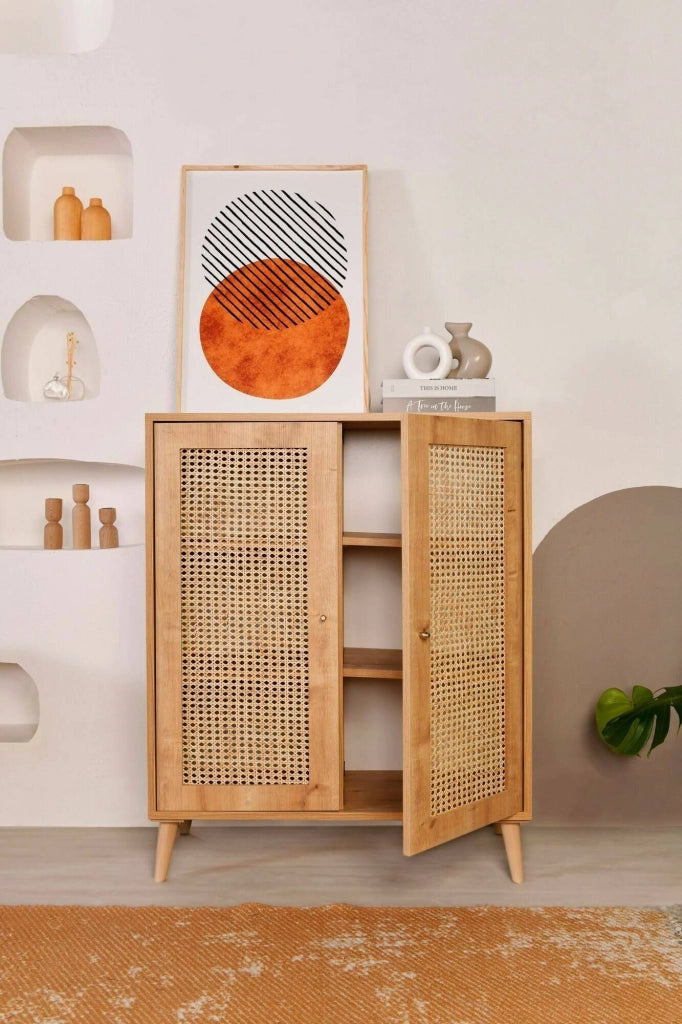 Credenza Diodata, Buffet da soggiorno, Madia da salotto, Dispensa da cucina, 90x40h110 cm, Quercia