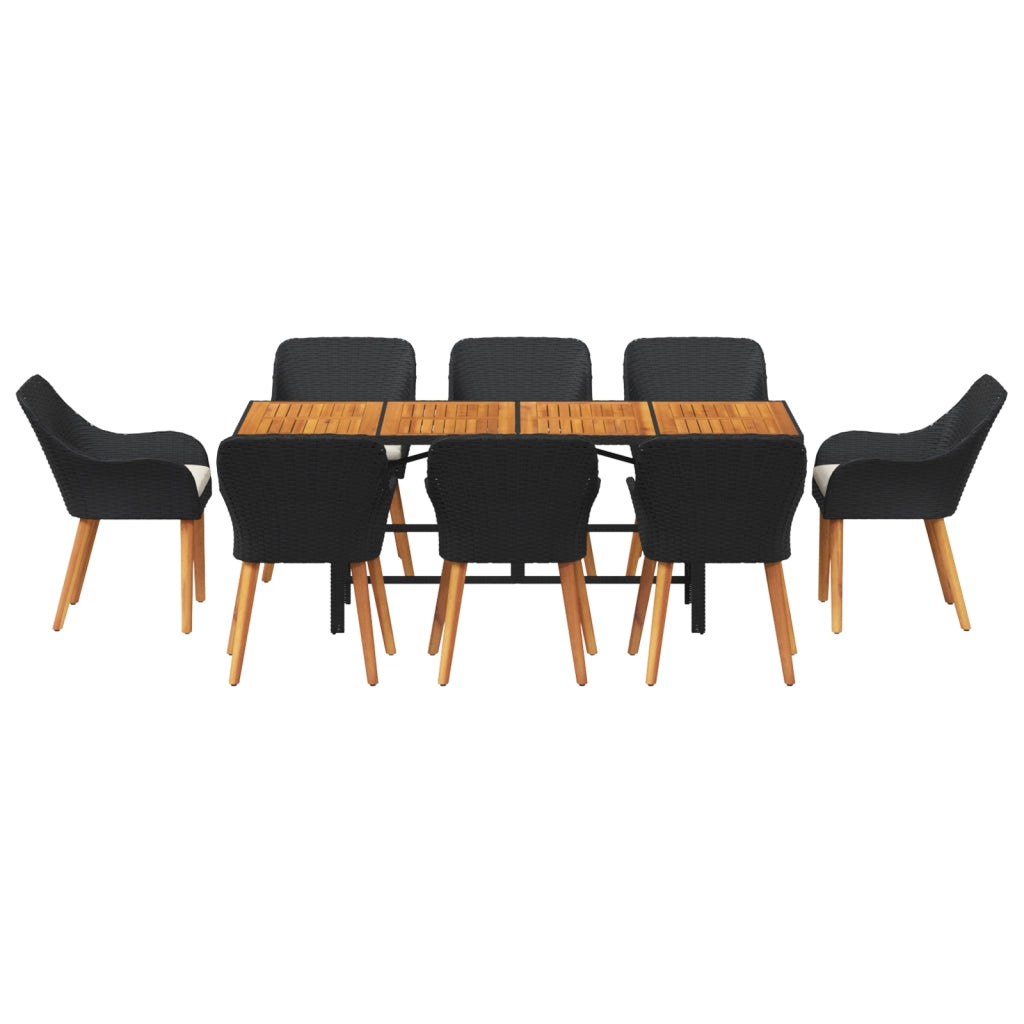 Set da Pranzo da Giardino da 9 Pezzi in Rattan Poliestere Nero