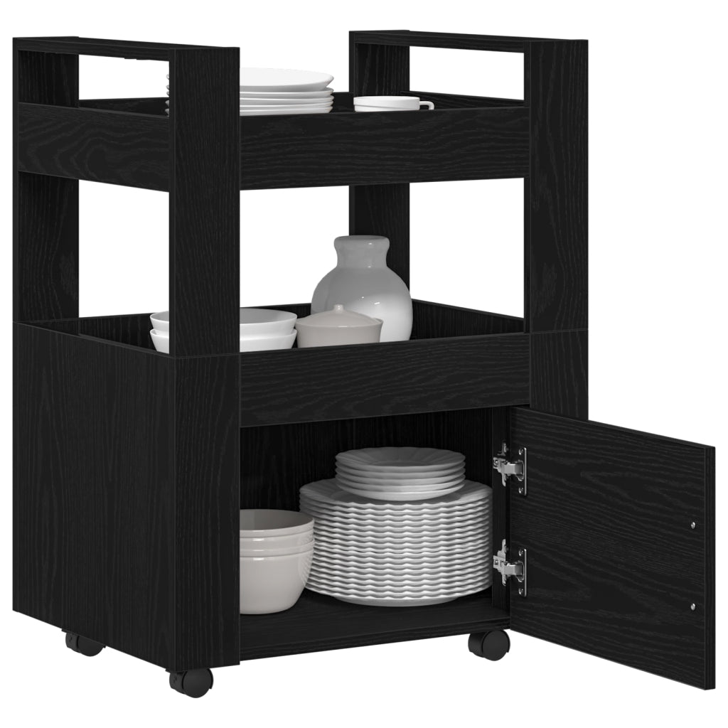 Carrello da Cucina  Nero Rovere 60x45x80 cm Legno Ingenerizzato