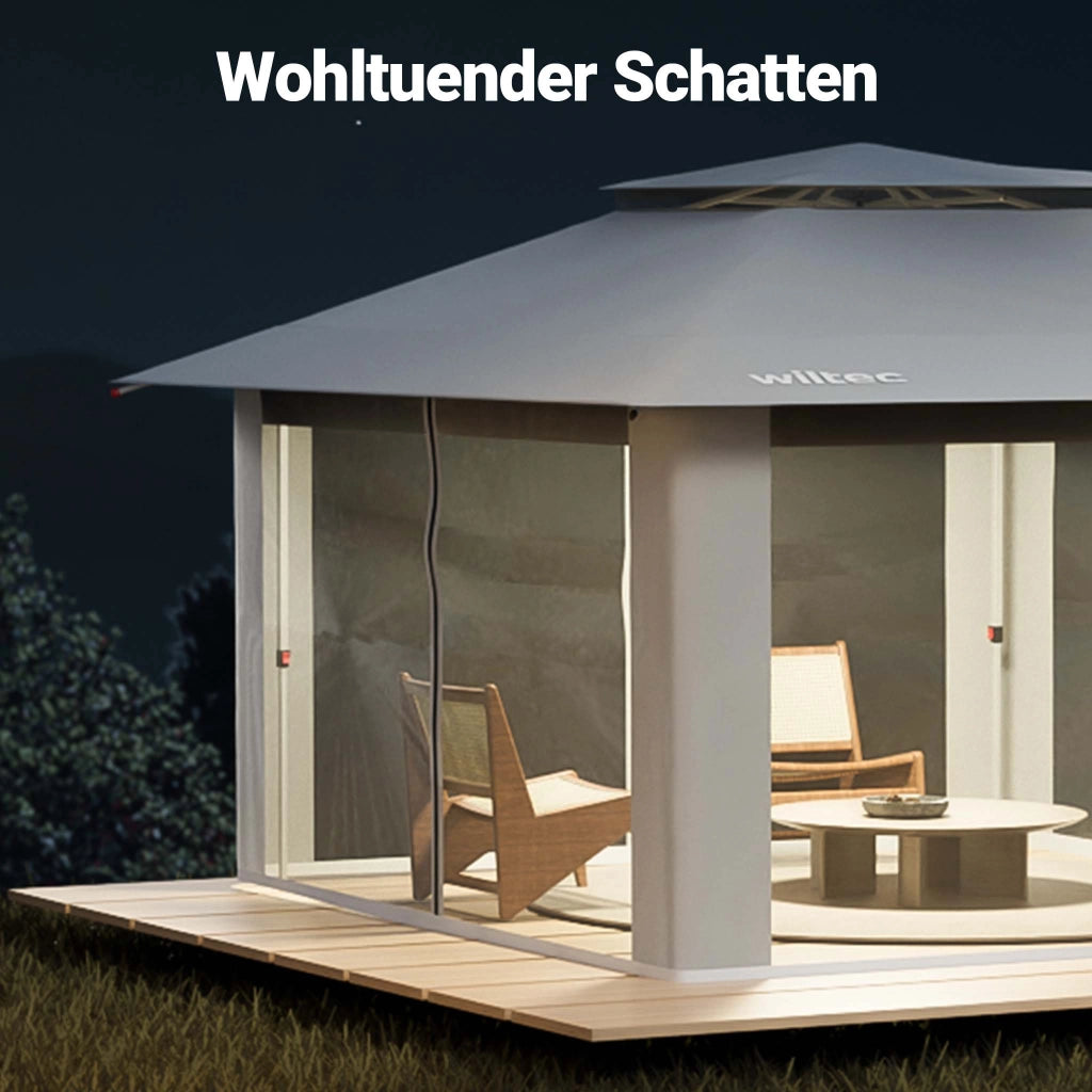 Gazebo pieghevole con zanzariera, grigio chiaro 4 x 4 m, impermeabile, UV 50+, Tendone per feste