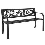 Panchina da giardino 2 posti in acciaio resistente per esterno e terrazzo, schienale decorato e braccioli, 127x50x75cm, nero