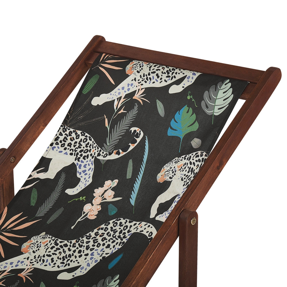 Set di 2 sedie a sdraio da giardino con struttura in legno di acacia scuro motivo animale tessuto amaca sedile reclinabile