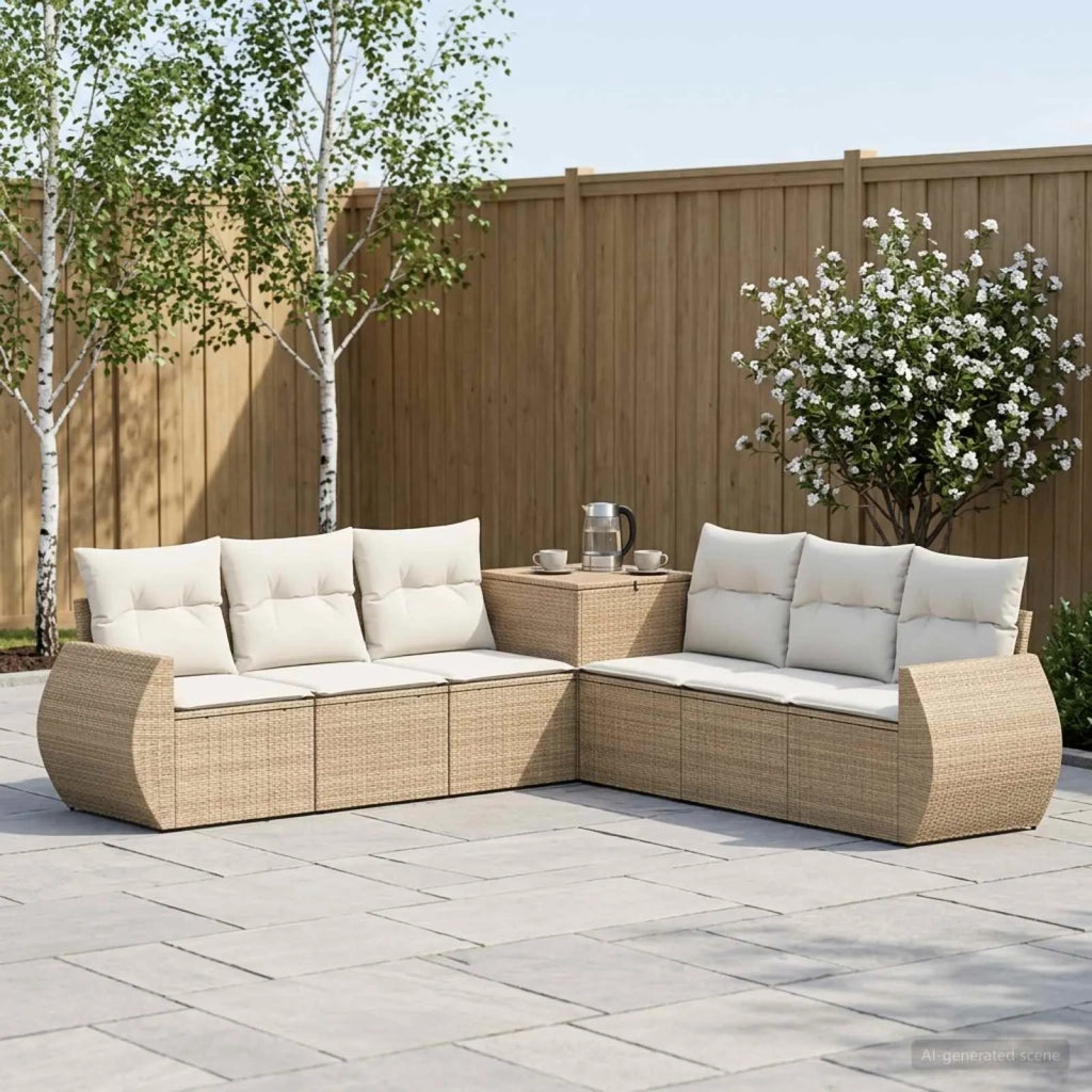 Set di divani 7 pz Beige e Bianco Crema 3448828