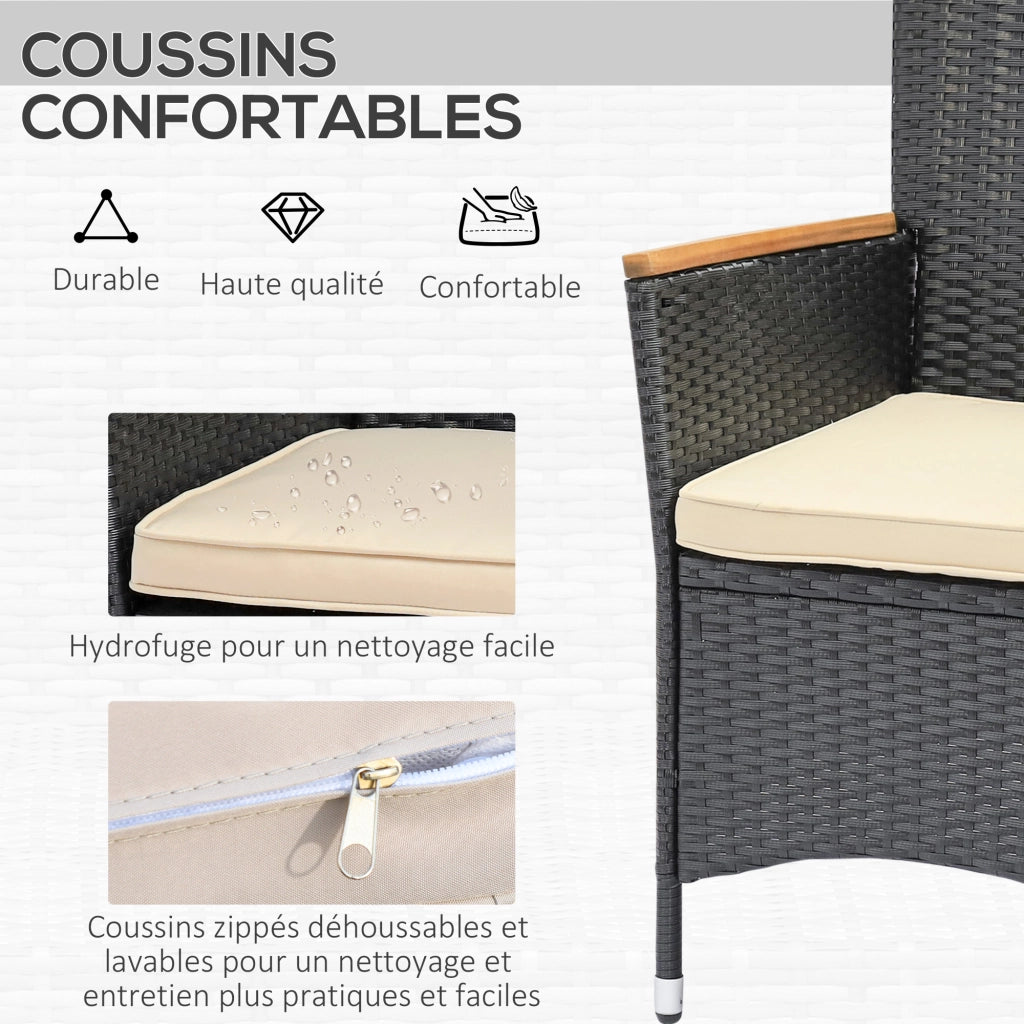 Set da giardino con tavolo da pranzo e 6 sedie ¨C Zephmum ¨C Polyrattan, acacia, nero e beige