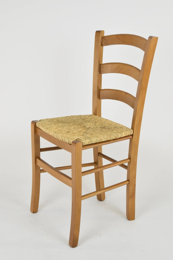 Set 4 Sedie Venice Tommychairs, robusta struttura in legno di faggio verniciata in rovere e seduta in paglia