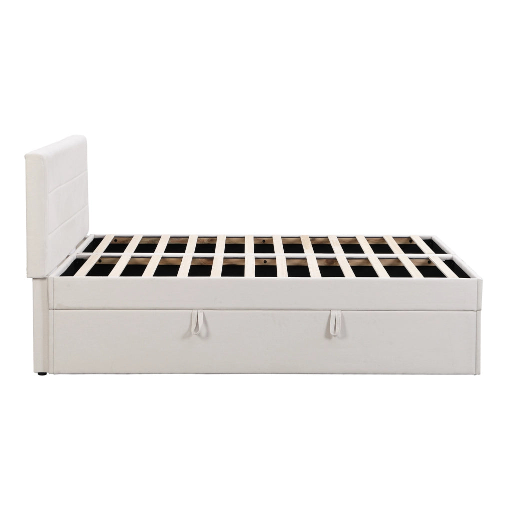 Letto matrimoniale 140x200 cm con contenitore in legno e MDF beige