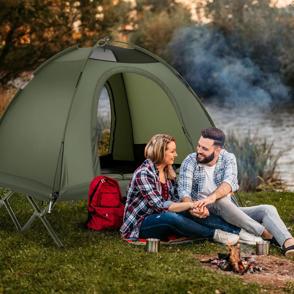 Tenda da Campeggio per 2 Persone, Tenda Impermeabile e Pieghevole per Adulti con Riparo Esterno, Borsa con Ruote Portatile, 2 Porte a Rete e Tetto con Lucernario per Campeggio e Spiaggia