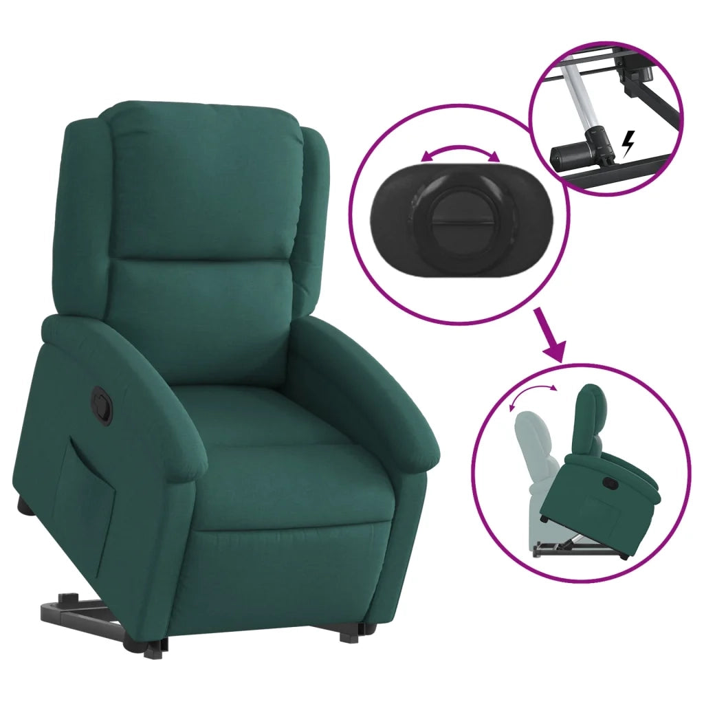 vidaXL Poltrona Alzapersona Reclinabile Verde Scuro in Tessuto