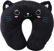 Cuscino auto per amanti degli animali a forma di U in cotone - Cuscino morbido per auto - Design gatto nero.