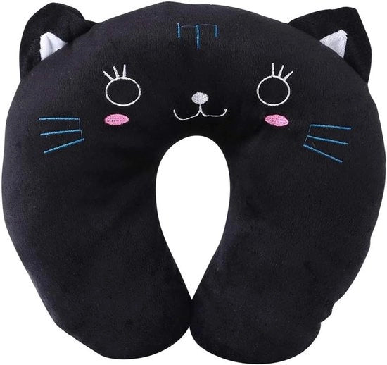 Cuscino auto per amanti degli animali a forma di U in cotone - Cuscino morbido per auto - Design gatto nero.
