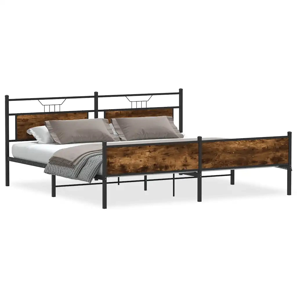 vidaXL Giroletto senza Materaso in Metallo Rovere Fumo 193x201 cm