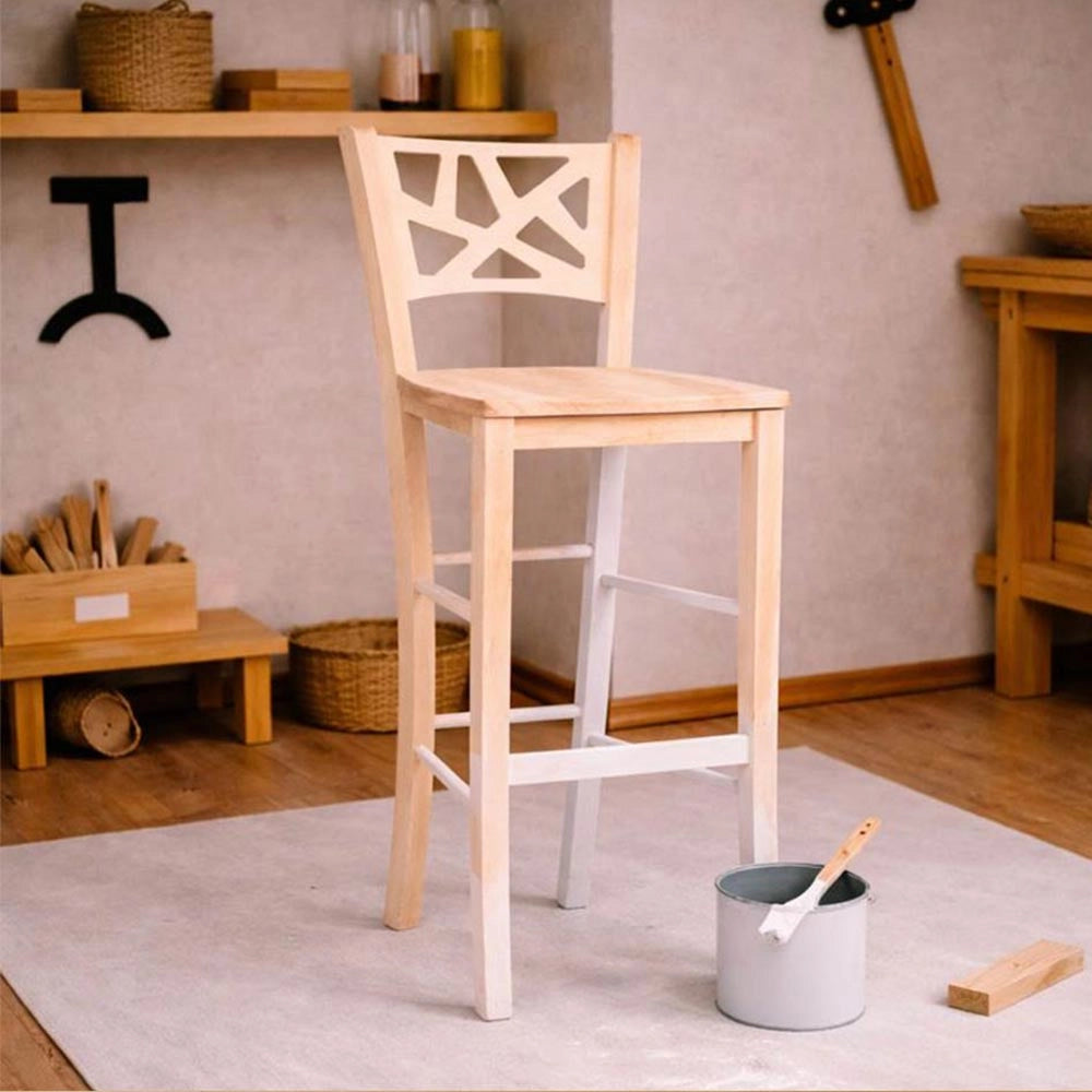 Sgabello alto bar sissy in legno grezzo da dipingere h 73 con seduta massello