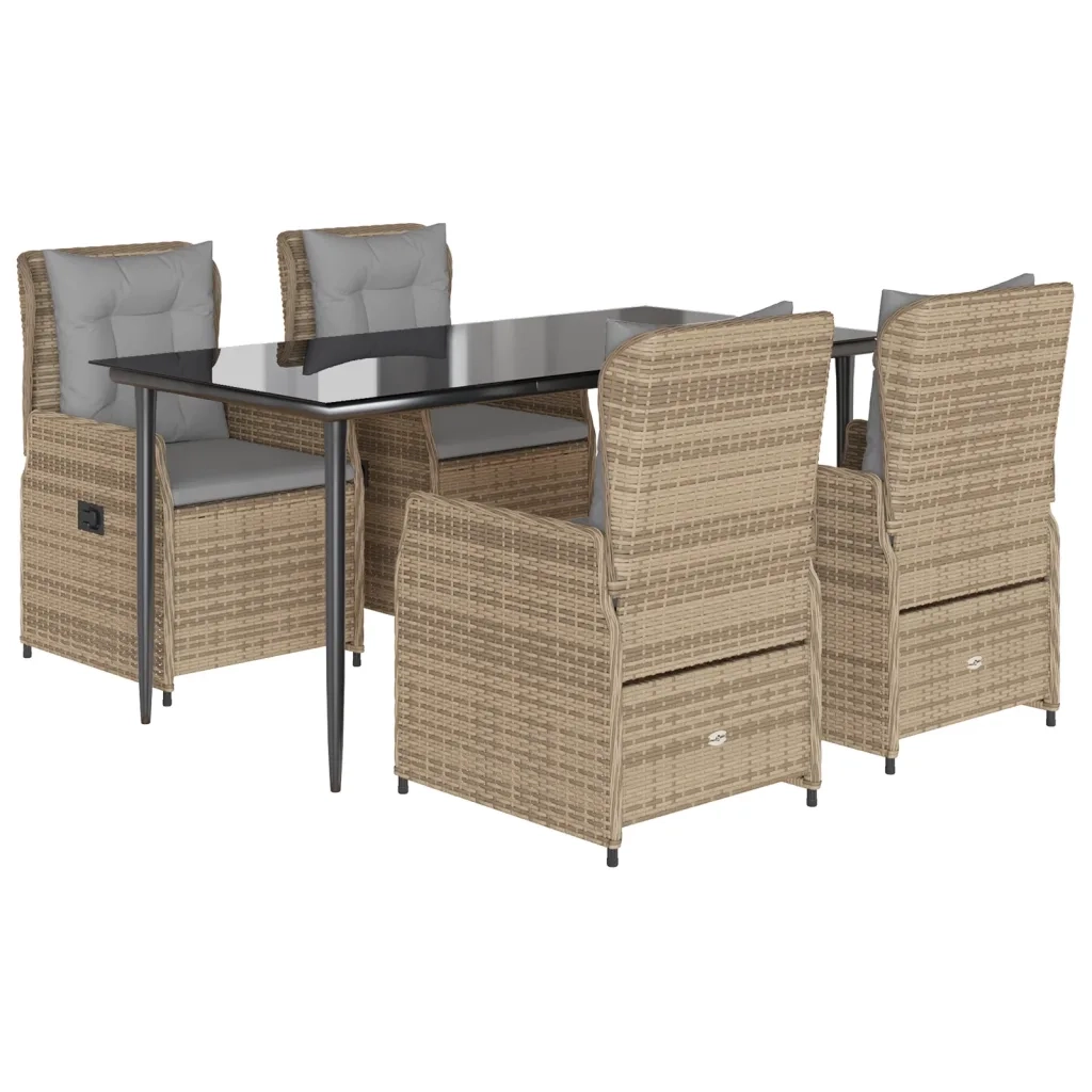 Set da Pranzo da Giardino 5 pz con Cuscini Beige in Polyrattan 3262871