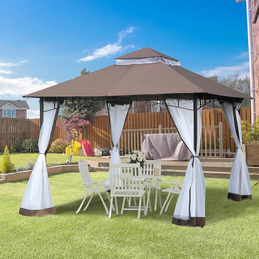 Gazebo da Giardino 3x3m ¨C zephmum ¨C Marrone, Metallo, con Zanzariera