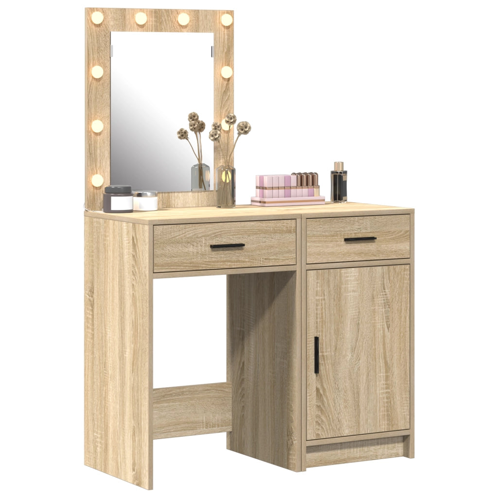 Set di 2 Pezzi per Vanity con LED in Legno Ingegnerizzato Rovere