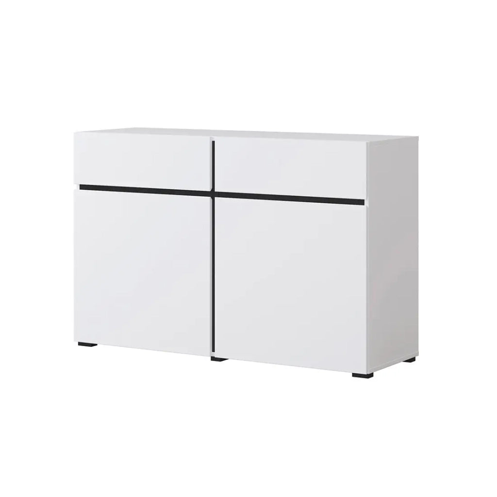 Buffet 120cm colori bianco e nero collezione HAVANA. Credenza design con 2 porte e 2 cassetti.