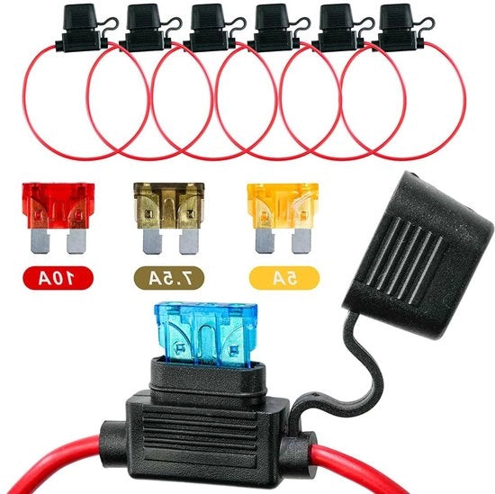 6 pezzi di presine di sicurezza per veicoli 18 AWG acqua e polvere, compatibili con presine inline a placca, per cavi in rame, per veicoli/rimorchio 2 x 5 A 2 x 75 A 2 x 10 A.