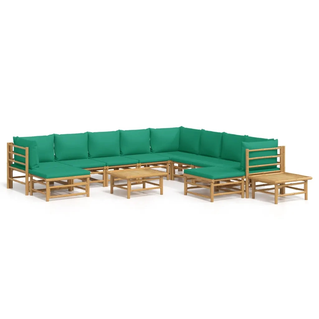 Set Salotto da Giardino 12pz con Cuscini Verdi Bambù 3155163