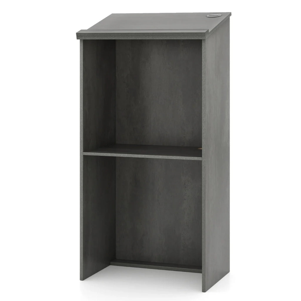 Leggio per relatore 58 x 40 x 117 cm con pratico vano portaoggetti e gestione dei cavi in ​​legno grigio 20_0018866