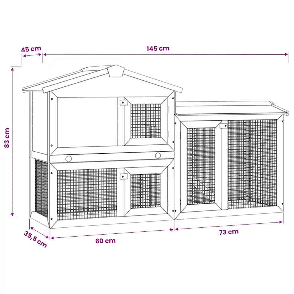 Conigliera per Esterni Grande Grigia e Bianca 145x45x84cm Legno CFW4294449