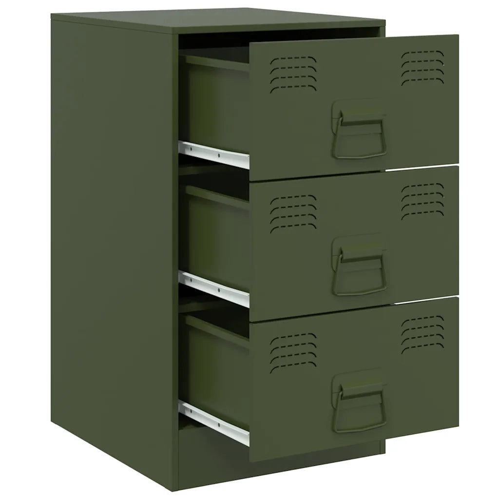 Set di 2 Comodini | Armadio da Notte | Mobiletto da notte Verde Oliva 34,5x39x62 cm in Acciaio