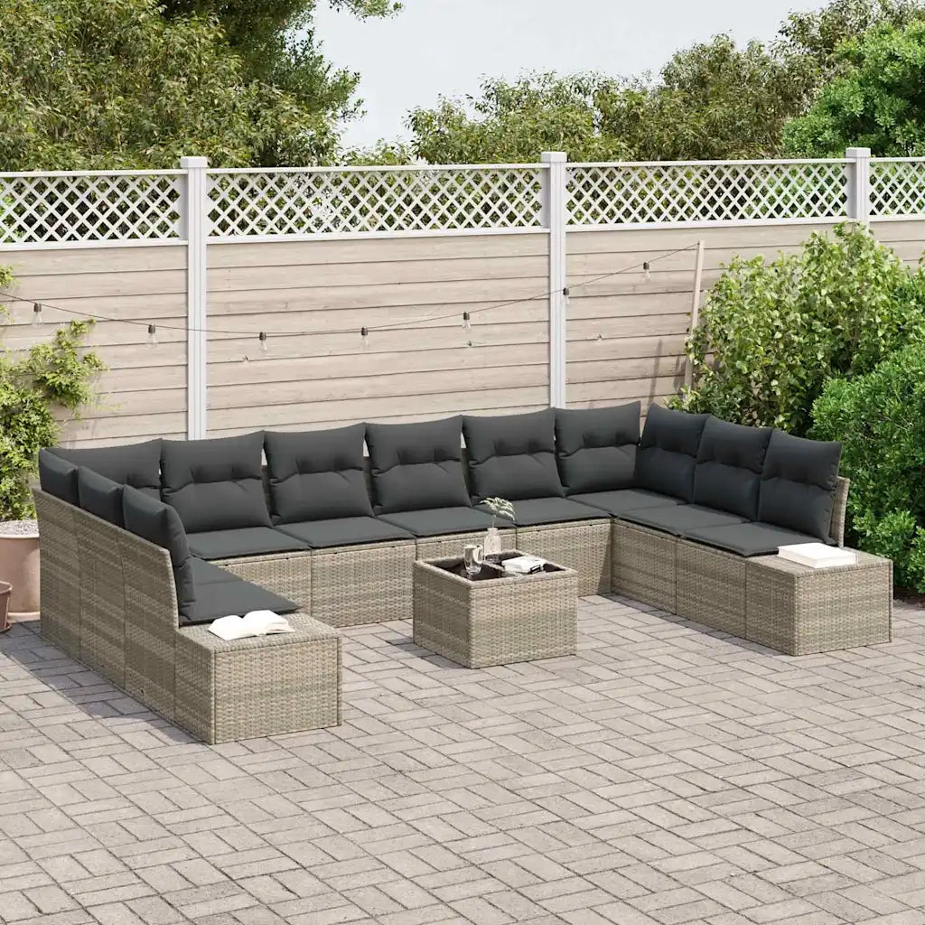 Set Divano da Giardino 11 pcs Grigio chiaro polyrattan