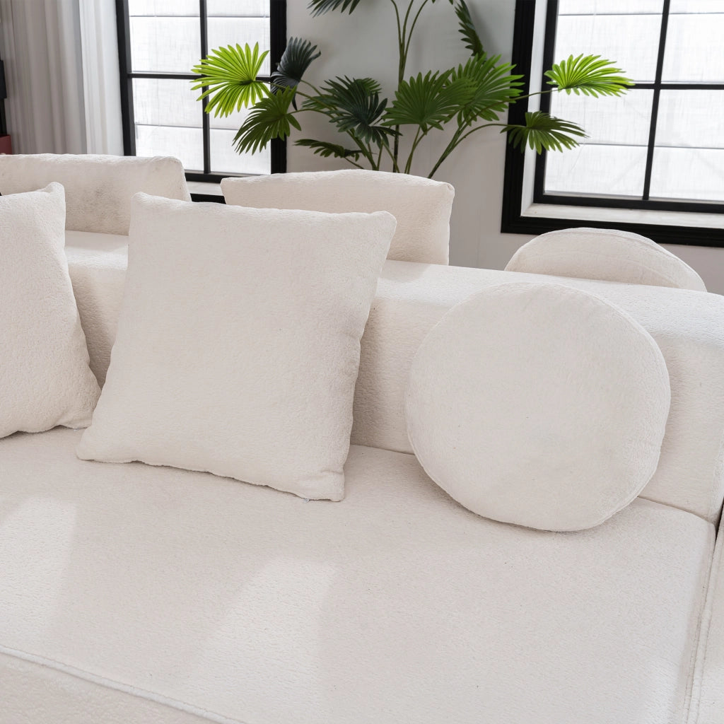 Divano modulare convertibile in ciniglia con struttura in schiuma, senza montaggio, bianco 263 × 171 × 66 cm