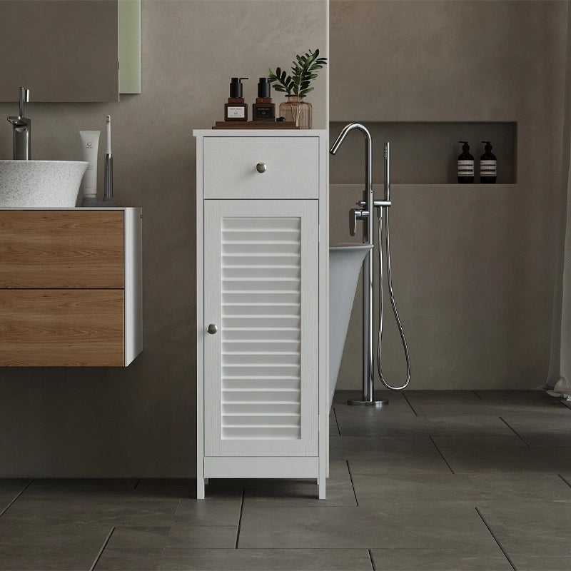 Mobiletto da bagno alto a colonna bianco con 2 ripiani e un cassetto, stile loft, 87 cm